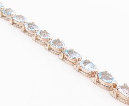 925 Sterling Silver Vintage Bracelet Drop Cut Blue Topaz Tennis Bracelet BT11146