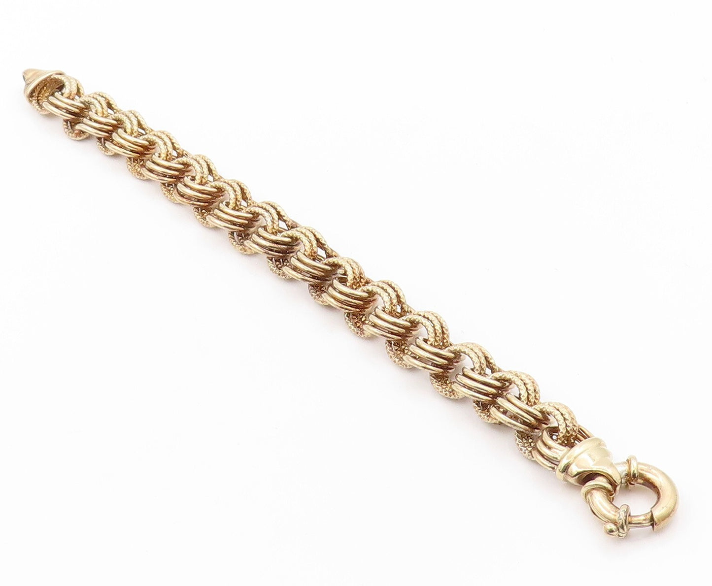925 Sterling Silver Vintage Bracelet Gold Plated Roped Linked Rings  BT11072