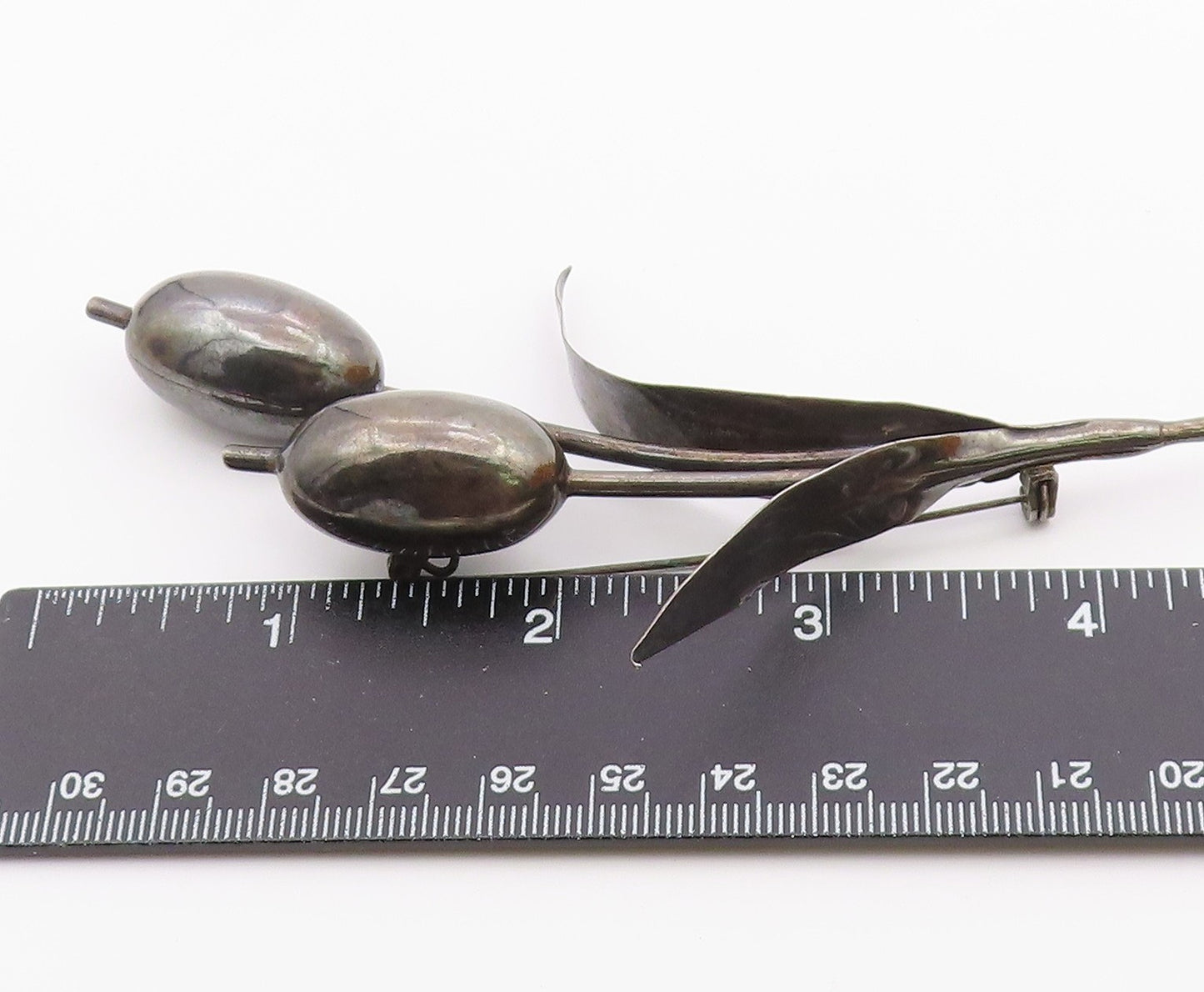 MEXICO 925 Silver  Vintage Large Stem Flower Statement Brooch Pin  BP9941