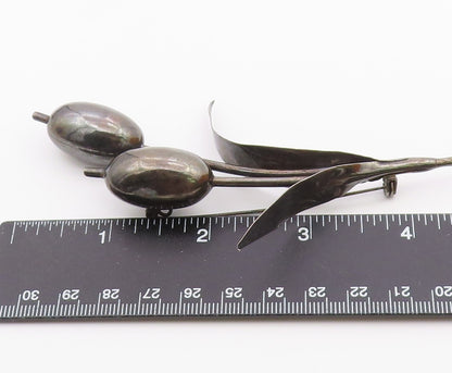 MEXICO 925 Silver  Vintage Large Stem Flower Statement Brooch Pin  BP9941