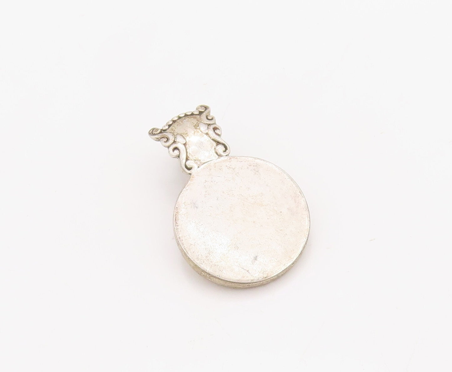 925 Sterling Silver Vintage Pendant Minimalist Swirly Carved Coin  PT23530