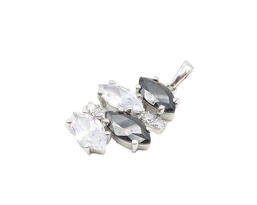 925 Sterling Silver  Marquise Cut Cubic Zirconia & Hematite Pendant  PT14607