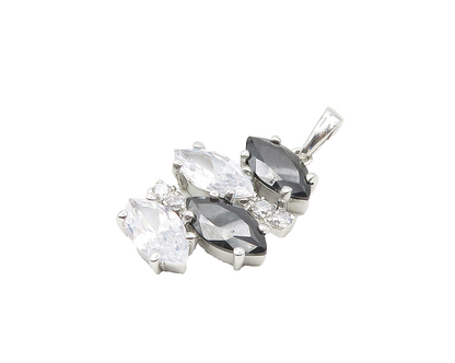 925 Sterling Silver  Marquise Cut Cubic Zirconia & Hematite Pendant  PT14607