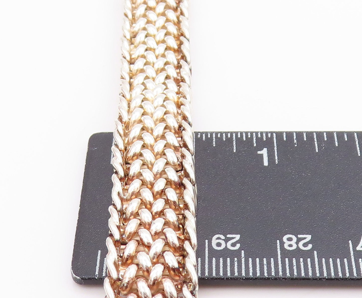 925 Sterling Silver Vintage Bracelet Solid Double Curb Woven Link Chain  BT11411
