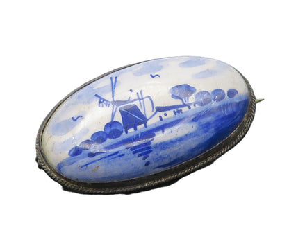 HOLLAND 925 Sterling Silver  Vintage Enamel Water Scene Brooch Pin  BP5847