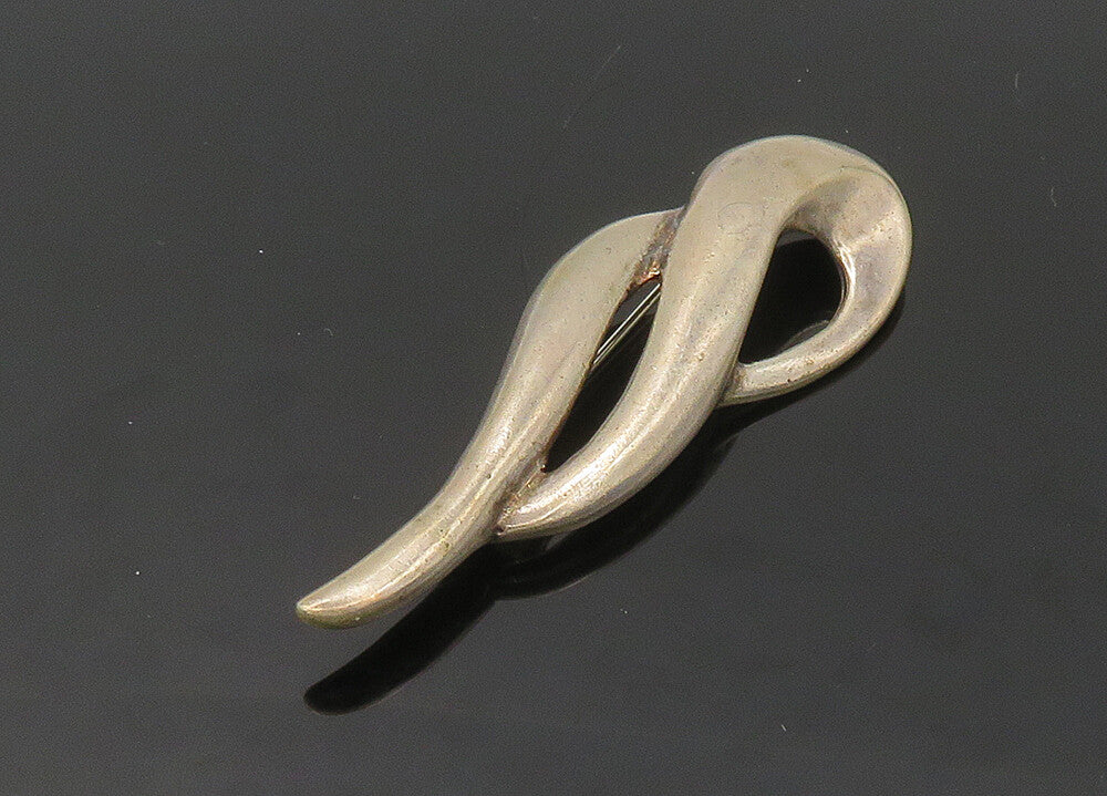 925 Sterling Silver  Vintage Shiny Smooth Swirl Brooch Pin  BP8591