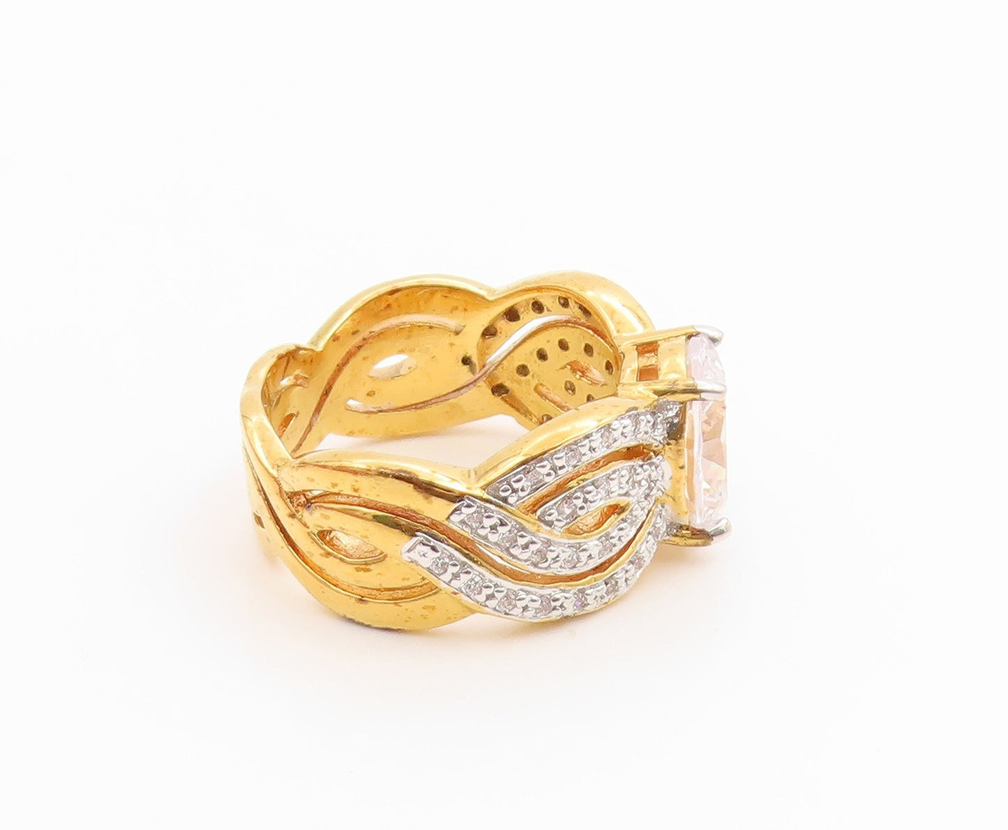 925 Sterling Silver Vintage Ring Gold Plated CZ Statement Band  Sz 7  RG35520