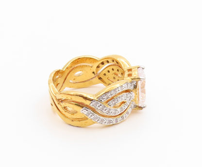 925 Sterling Silver Vintage Ring Gold Plated CZ Statement Band  Sz 7  RG35520