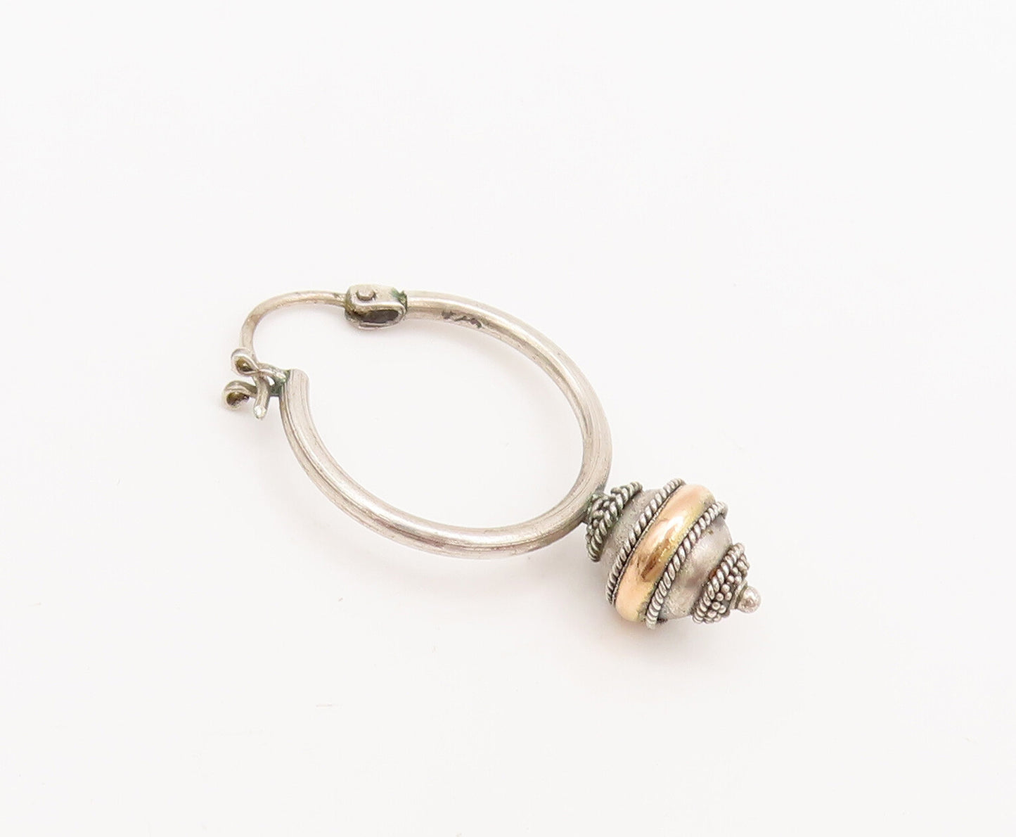 18k GOLD 925 Sterling Silver  Vintage Rope Carved Bead Hoop Earrings  EG12777