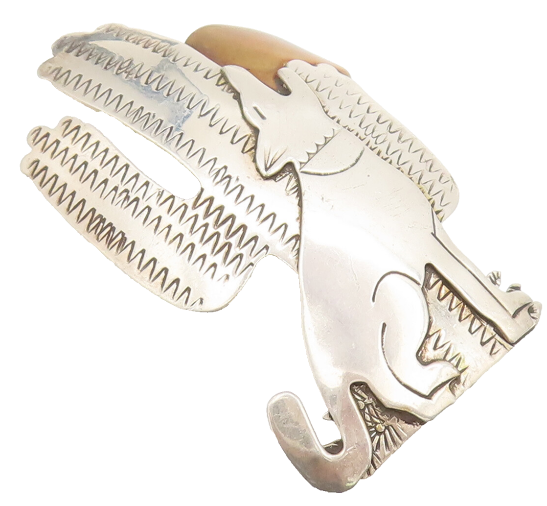 BEN CHAVEZ NAVAJO 925 Silver  Vintage Cactus Howling Wolf Brooch Pin  BP10389