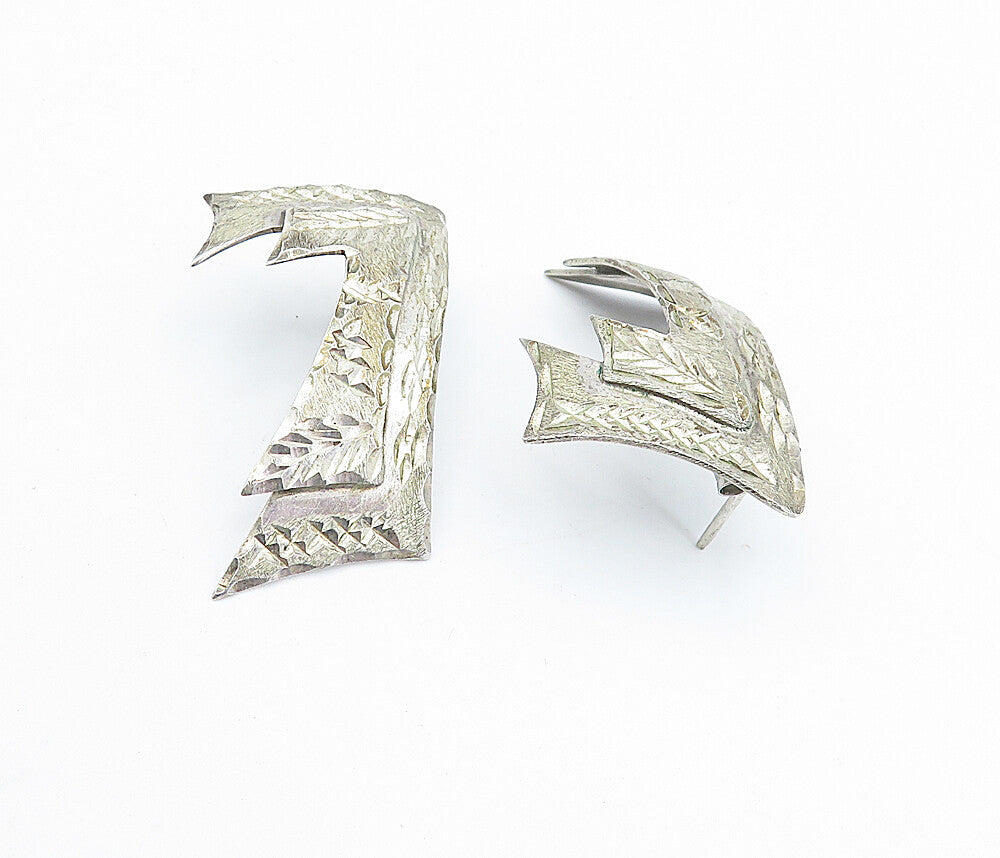 MEXICO 925 Sterling Silver  Vintage Shiny Etched Detail Drop Earrings  EG2567