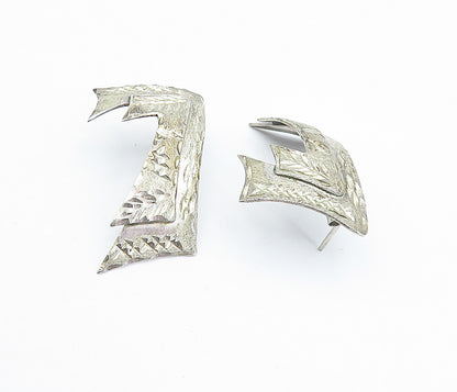 MEXICO 925 Sterling Silver  Vintage Shiny Etched Detail Drop Earrings  EG2567