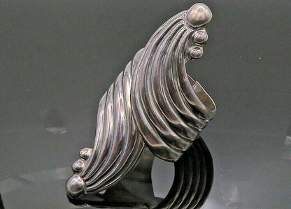 MEXICO 925 Sterling Silver  Vintage Heavy Fluted Bypass Cuff Bracelet  BT8121