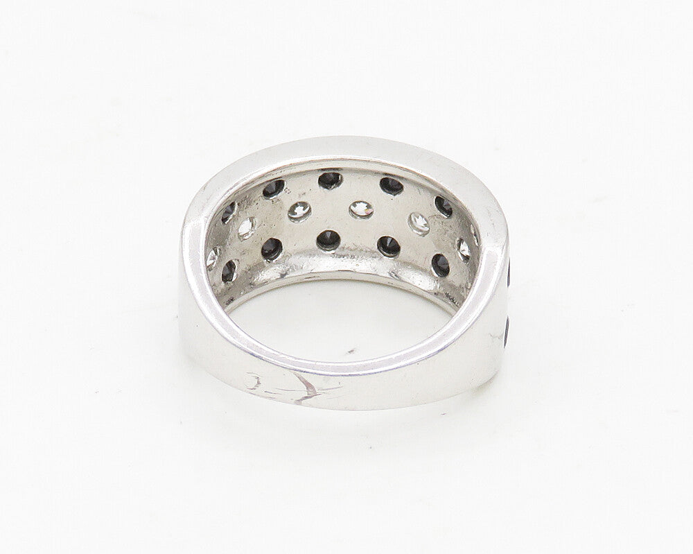 925 Sterling Silver  Black Hematite & Topaz Dotted Band Ring Sz 6  RG18458