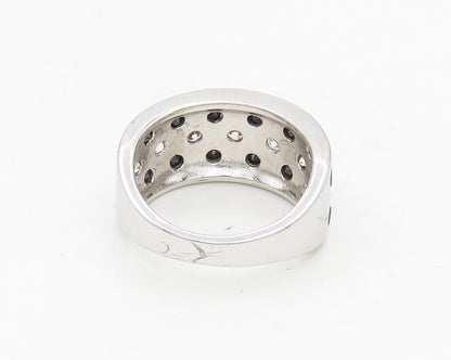 925 Sterling Silver  Black Hematite & Topaz Dotted Band Ring Sz 6  RG18458