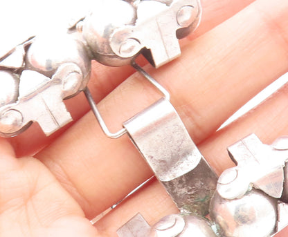 925 Sterling Silver Vintage Bracelet TAXCO Puffed Beaded Ring Links  BT10399