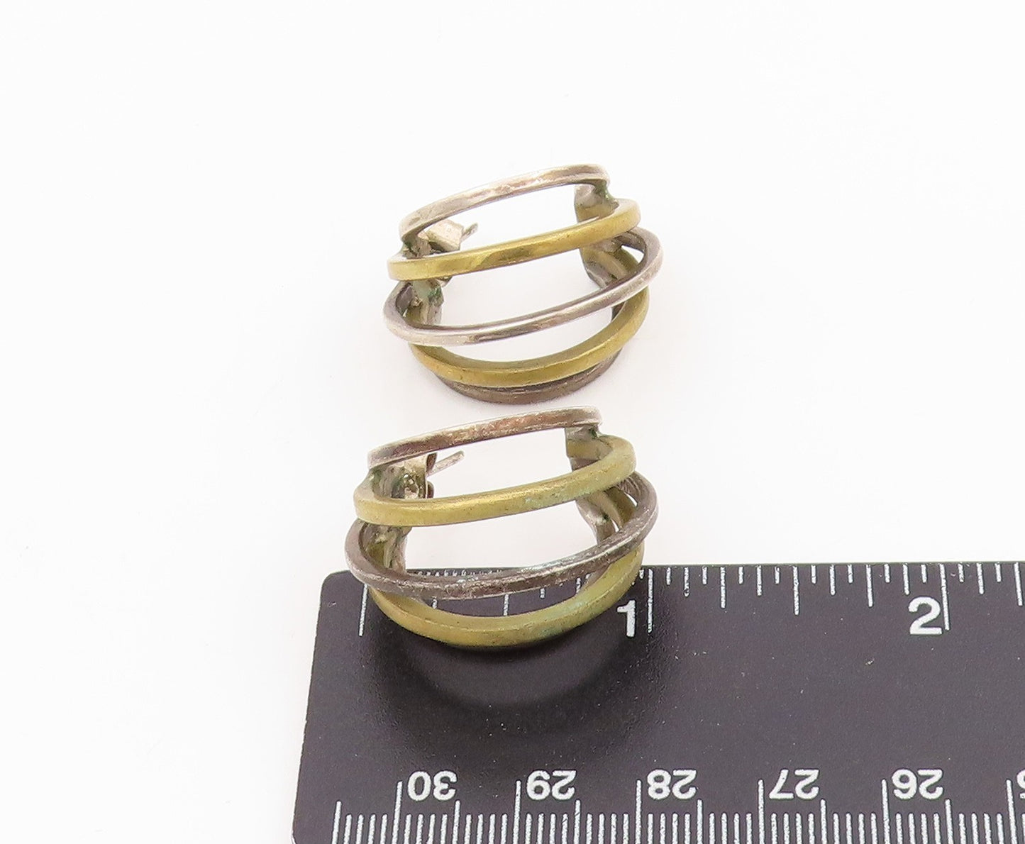 925 Sterling Silver Vintage Earrings Two Tone Interlocking Circle Hoops EG13806