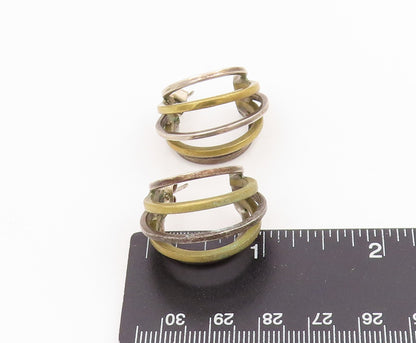 925 Sterling Silver Vintage Earrings Two Tone Interlocking Circle Hoops EG13806