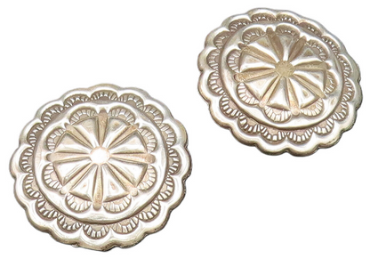 SOUTHWESTERN 925 Sterling Silver Vintage Carved Concho Floral Earrings EG12299
