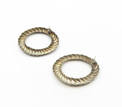 MEXICO 925 Sterling Silver Vintage Twist Open Circle Drop Earrings  EG8501