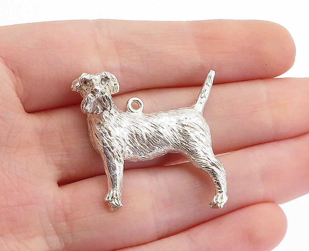 925 Sterling Silver  Vintage Shiny Etched Standing Dog Motif Pendant  PT3493