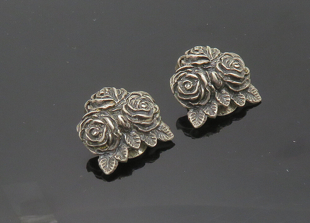 NAPIER 925 Silver  Vintage Antique Rare Roses Non Pierce Earrings  EG10371