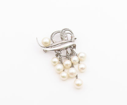 925 Silver  Vintage Curved Abstract Freshwater Pearl Dangle Brooch Pin  BP9975