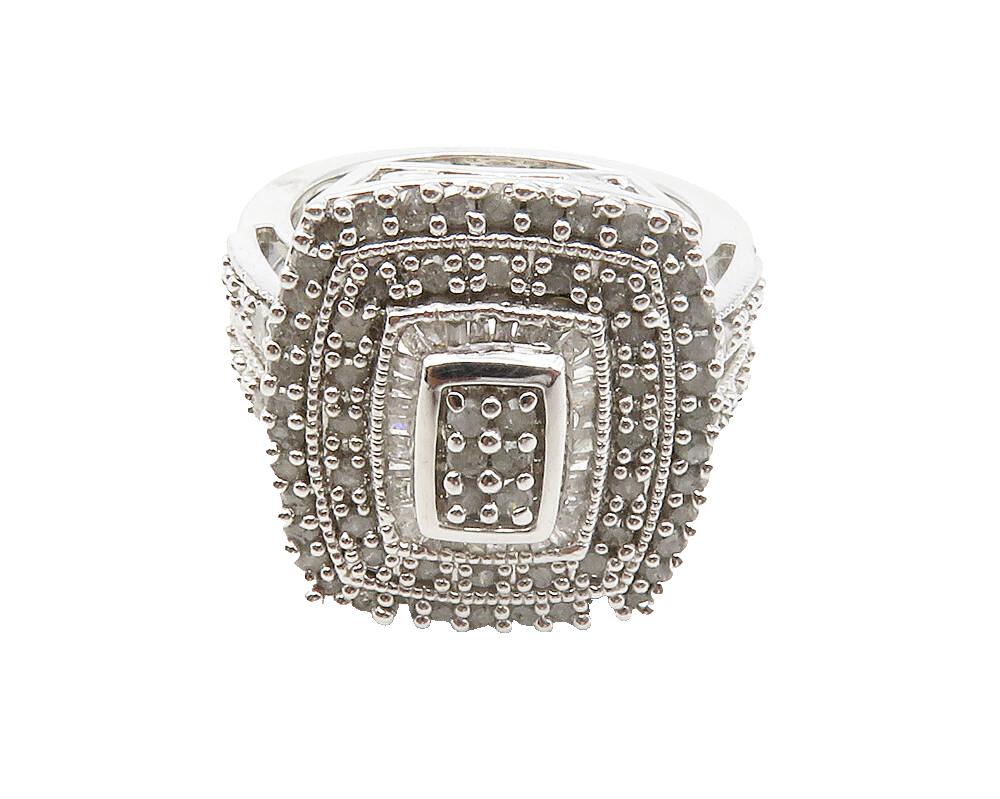 925 Sterling Silver   Genuine Diamonds Shiny Split Cocktail Ring Sz 7  RG12493