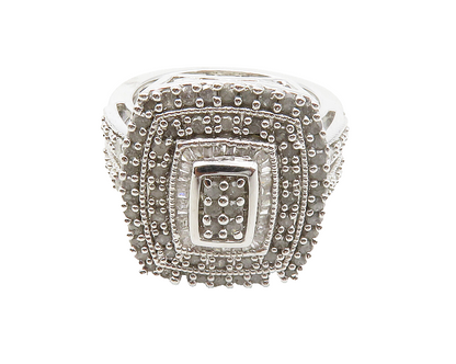 925 Sterling Silver   Genuine Diamonds Shiny Split Cocktail Ring Sz 7  RG12493
