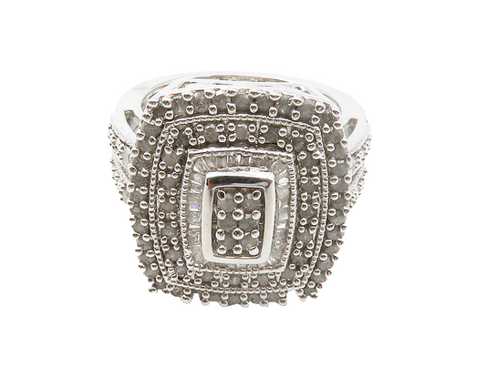 925 Sterling Silver   Genuine Diamonds Shiny Split Cocktail Ring Sz 7  RG12493