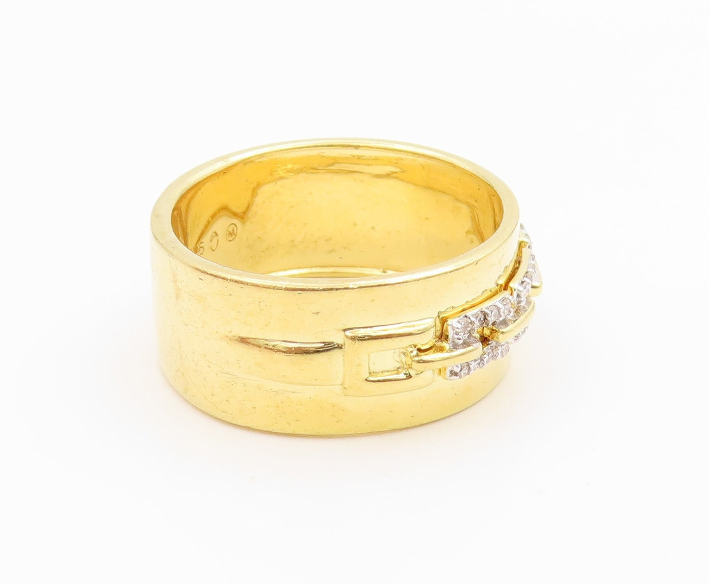 925 Sterling Silver Vintage Ring Gold Plated CZ Chain Link Band  Sz 9  RG36229