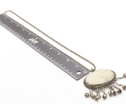 925 Sterling Silver  Vintage Antique Mother Of Pearl Chain Necklace  NE1078
