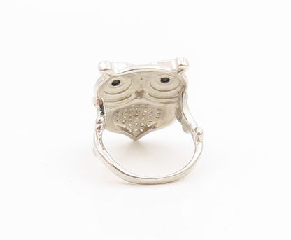925 Sterling Silver Vintage Ring Round Onyx & CZ Night Owl Band  Sz 6.5  RG35333