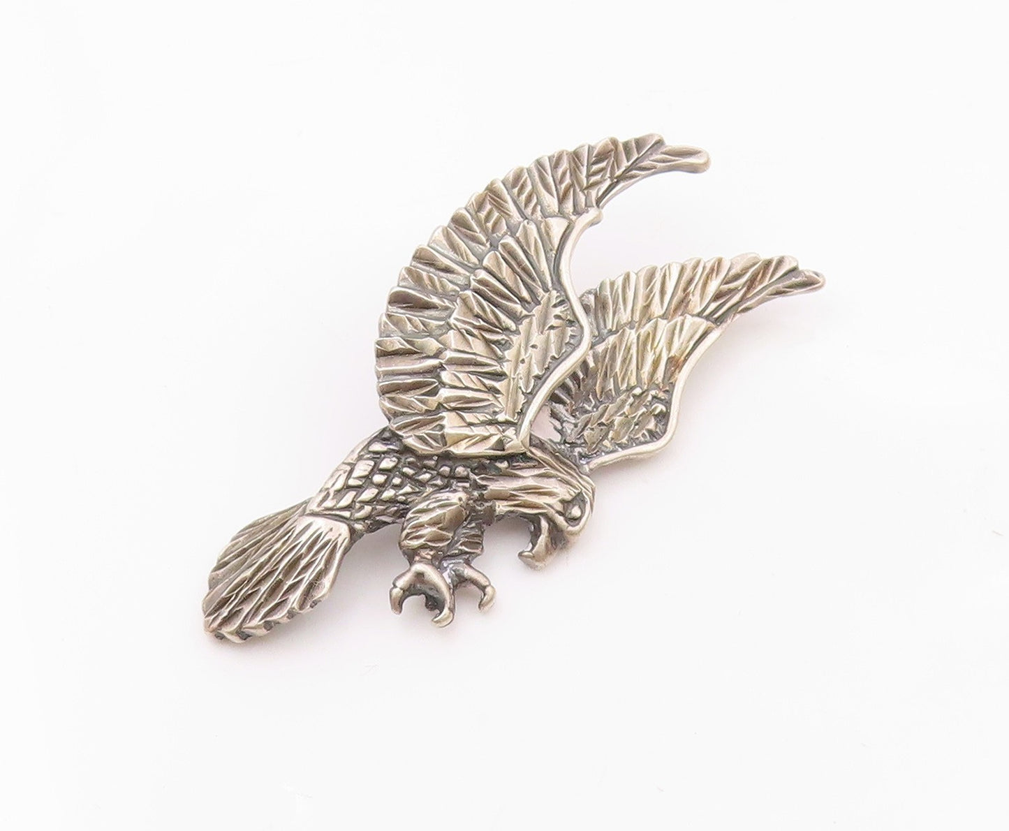 925 Sterling Silver  Vintage Shiny Diamond Cut Flying Eagle Pendant  PT19714