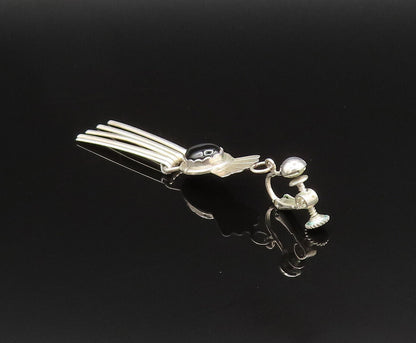 NAVAJO 925 Silver  Vintage Black Onyx Bar Dangle Screw Back Earrings  EG11950