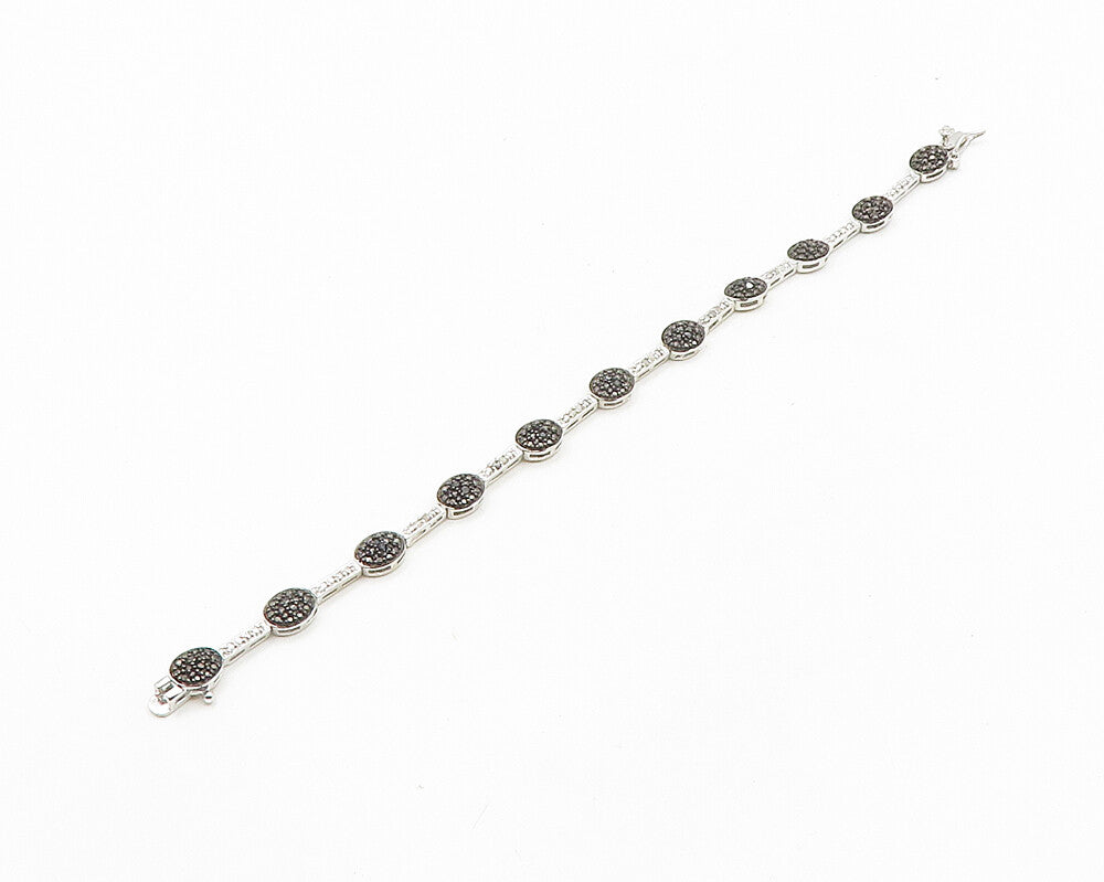 925 Sterling Silver  Genuine Diamonds Two Tone Bar Chain Bracelet  BT7358