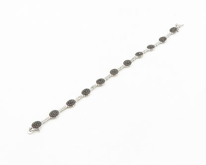925 Sterling Silver  Genuine Diamonds Two Tone Bar Chain Bracelet  BT7358
