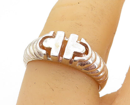 925 Sterling Silver  Vintage Shiny Fluted Detail Round Band Ring Sz 7  RG5001