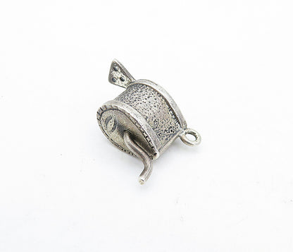 925 Sterling Silver  Vintage Petite Dark Tone Spinning Handle Pendant  PT3497