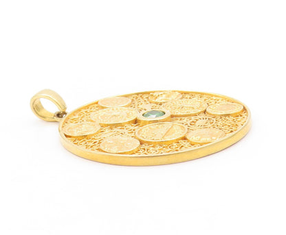 925 Sterling Silver Vintage Pendant Gold Plated CZ Medallion Filigree  PT24189