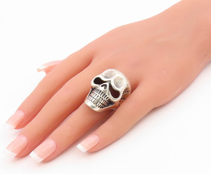 925 Sterling Silver Vintage Ring Carved Large Gothic Skull Band  Sz 8.5  RG35898