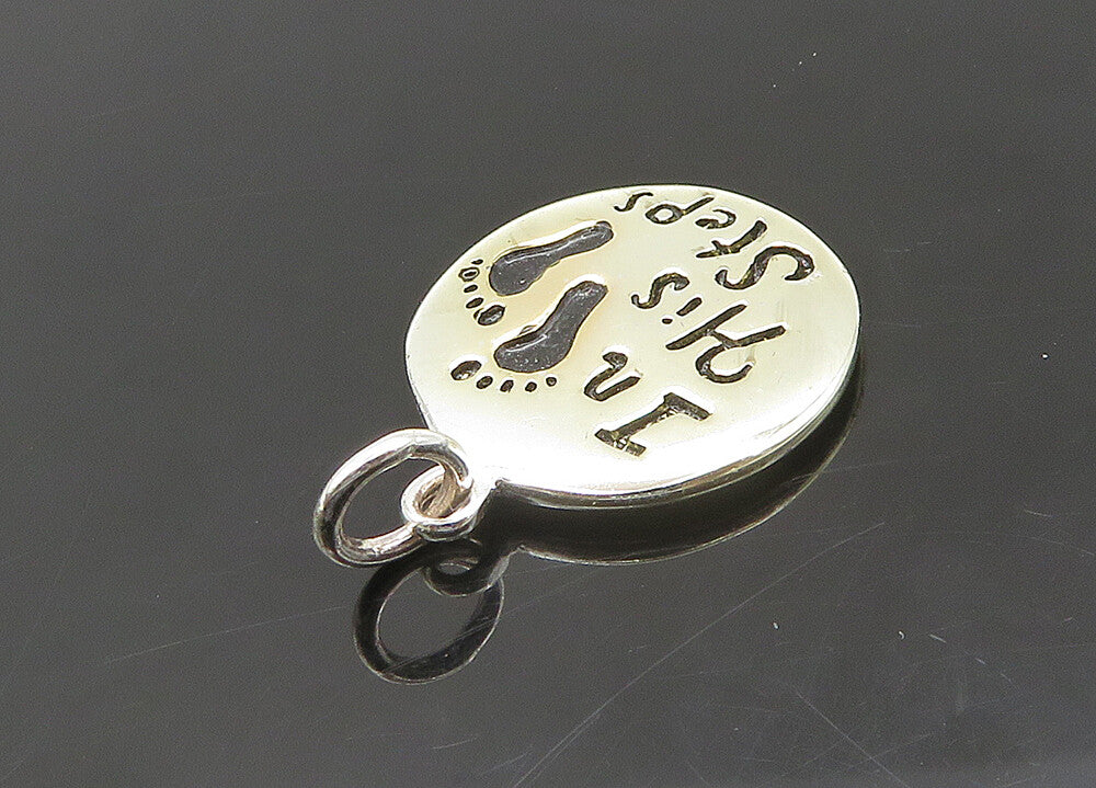 925 Sterling Silver Vintage Footprints Love Heart In His Steps Pendant PT16573