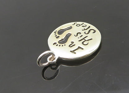 925 Sterling Silver Vintage Footprints Love Heart In His Steps Pendant PT16573