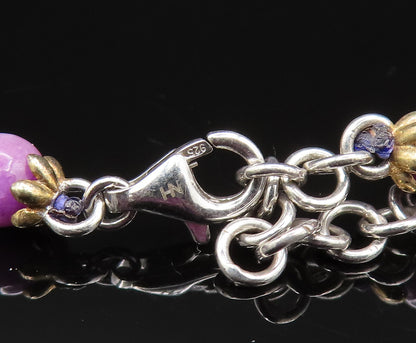 925 Sterling Silver  Vintage Genuine Charoite Beads Necklace  NE3874