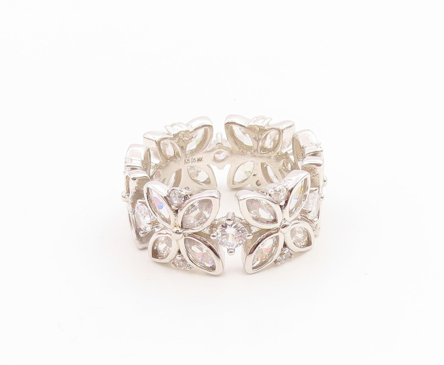 925 Sterling Silver Vintage Ring CZ Elegant Floral Eternity Band Sz 7.5  RG35870