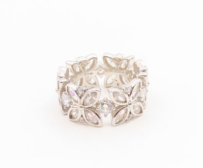 925 Sterling Silver Vintage Ring CZ Elegant Floral Eternity Band Sz 7.5  RG35870