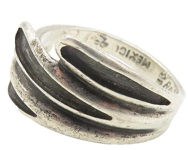 RCA MEXICO 925 Silver  Vintage Oxidized Detail Wrap Band Ring Sz 5  RG10881