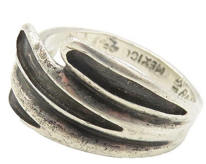 RCA MEXICO 925 Silver  Vintage Oxidized Detail Wrap Band Ring Sz 5  RG10881