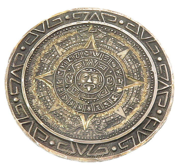 MEXICO 925 Sterling Silver  Vintage Mayan Aztec Sun Calendar Brooch Pin BP5849