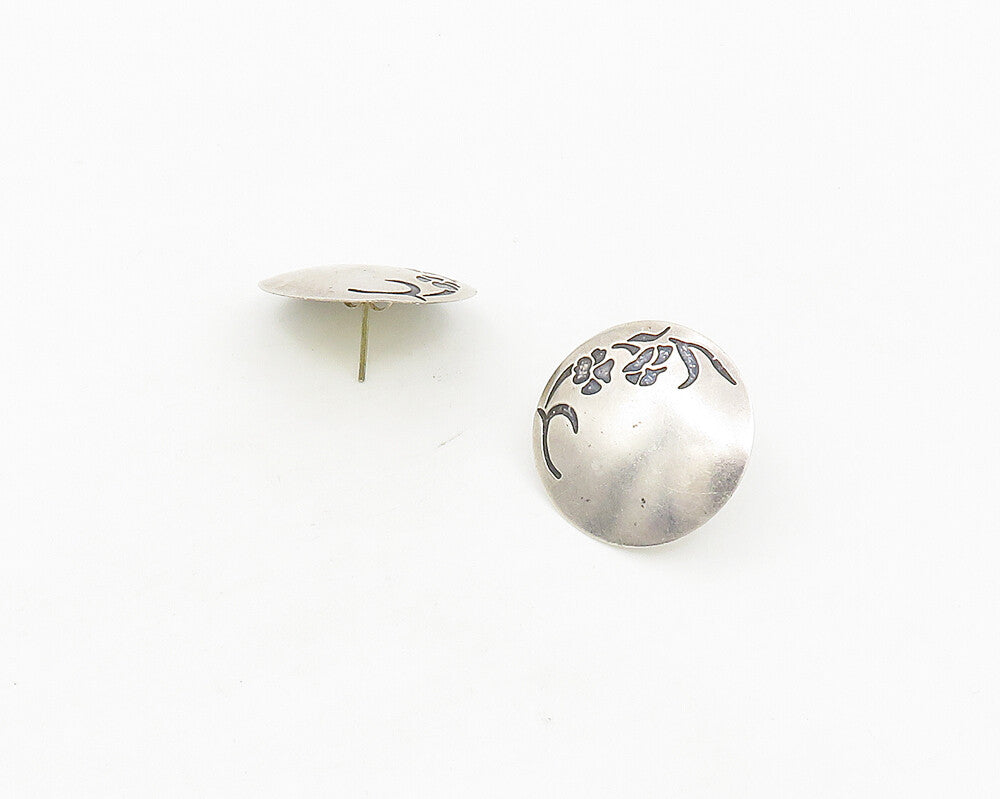 925 Sterling Silver  Vintage Oxidized Floral Vine Detail Drop Earrings  EG9025
